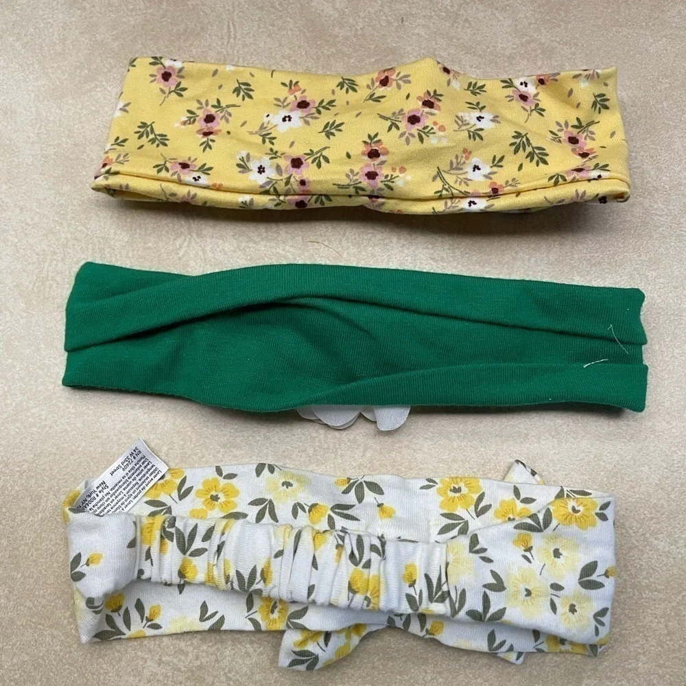 Set Of Three Green White Yellow Floral Infant Toddler Girls Headbands